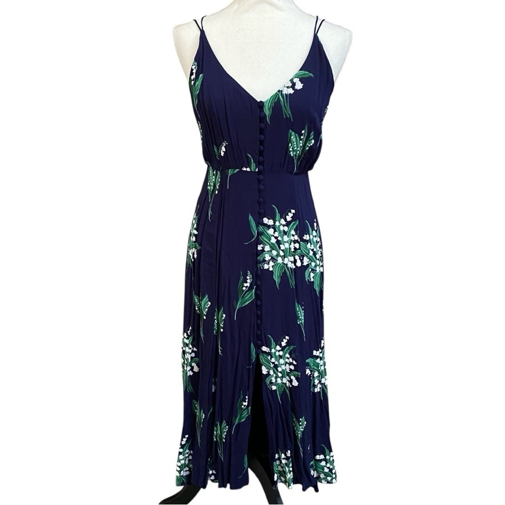 Urban Outfitters Blue Floral Midi Dress 6 Strappy Button Front Slip Dress - Picture 4 of 16